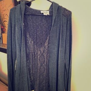 Hooded cardigan with knit back